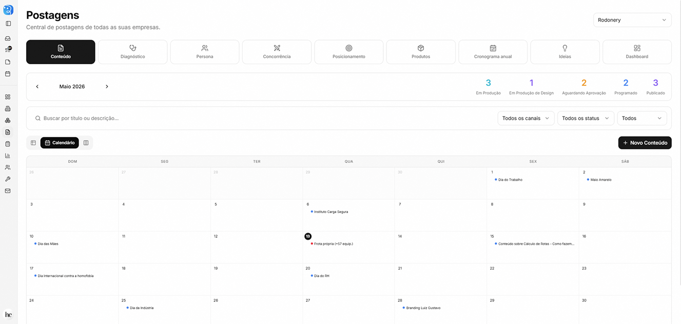 Calendário de publicações do TaskMe